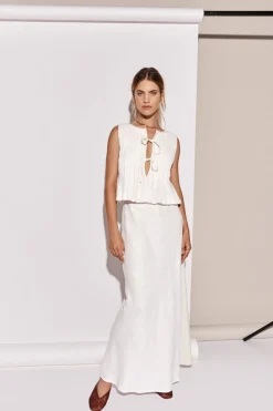 Ena Linen Bias Cut Maxi Skirt White