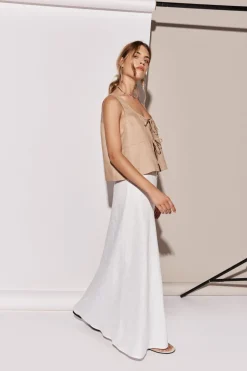 Ena Linen Bias Cut Maxi Skirt White