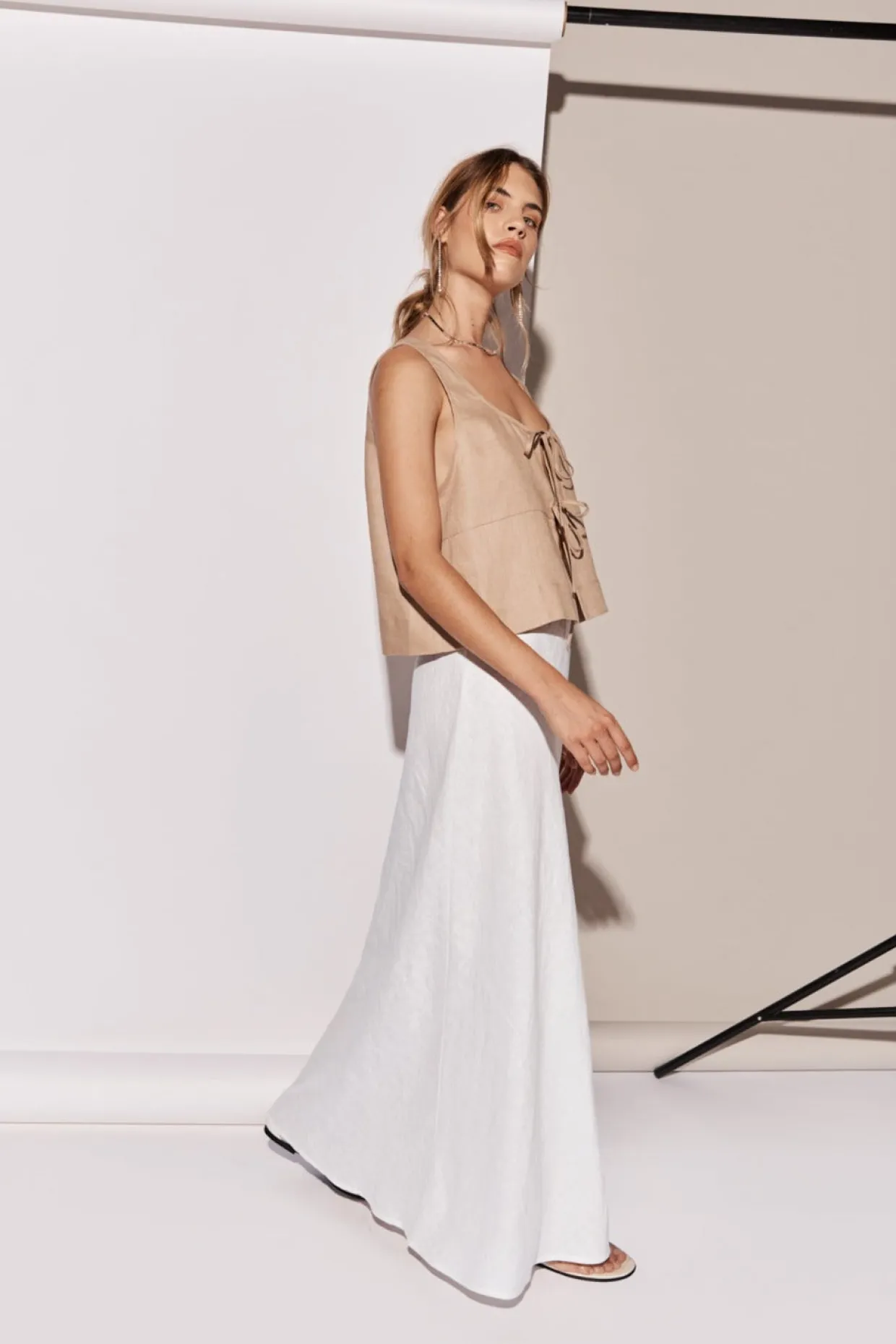 Ena Linen Bias Cut Maxi Skirt White