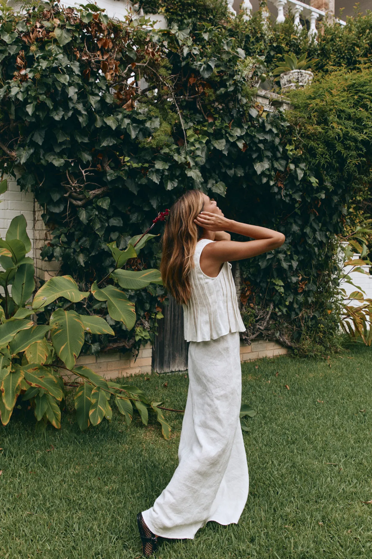 Ena Linen Bias Cut Maxi Skirt White