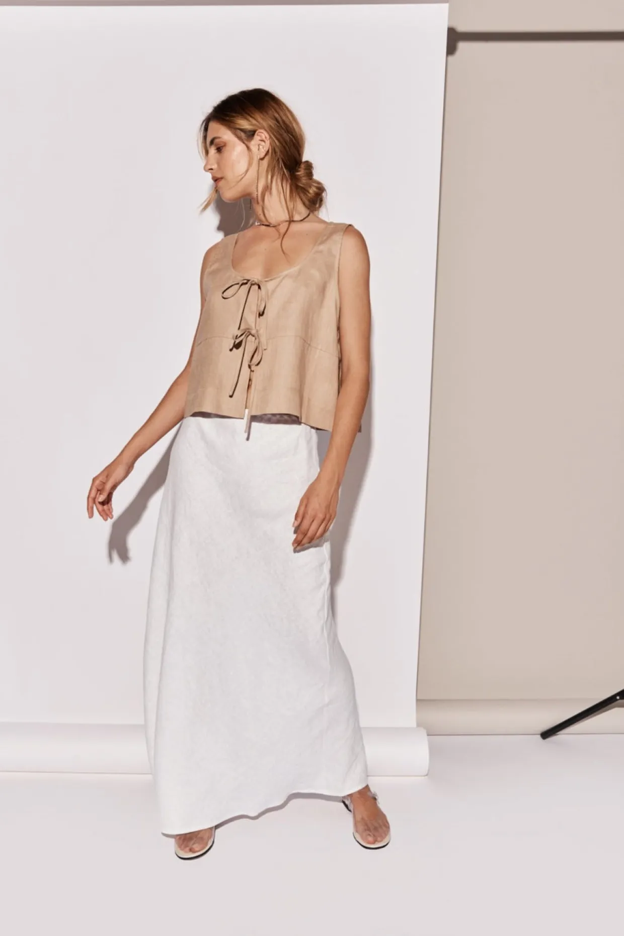 Ena Linen Bias Cut Maxi Skirt White