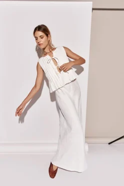 Ena Linen Bias Cut Maxi Skirt White