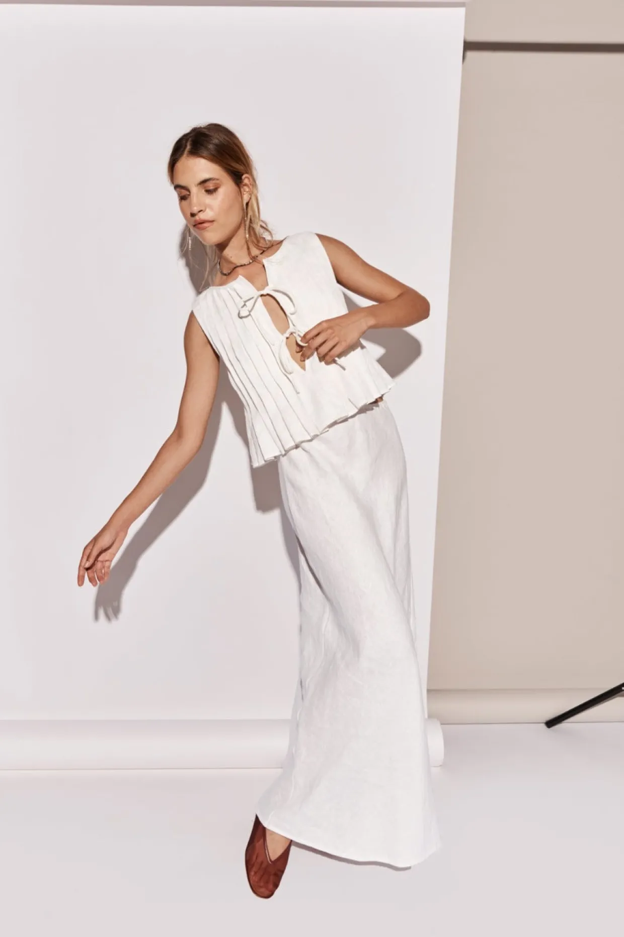 Ena Linen Bias Cut Maxi Skirt White
