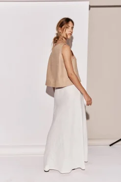 Ena Linen Bias Cut Maxi Skirt White