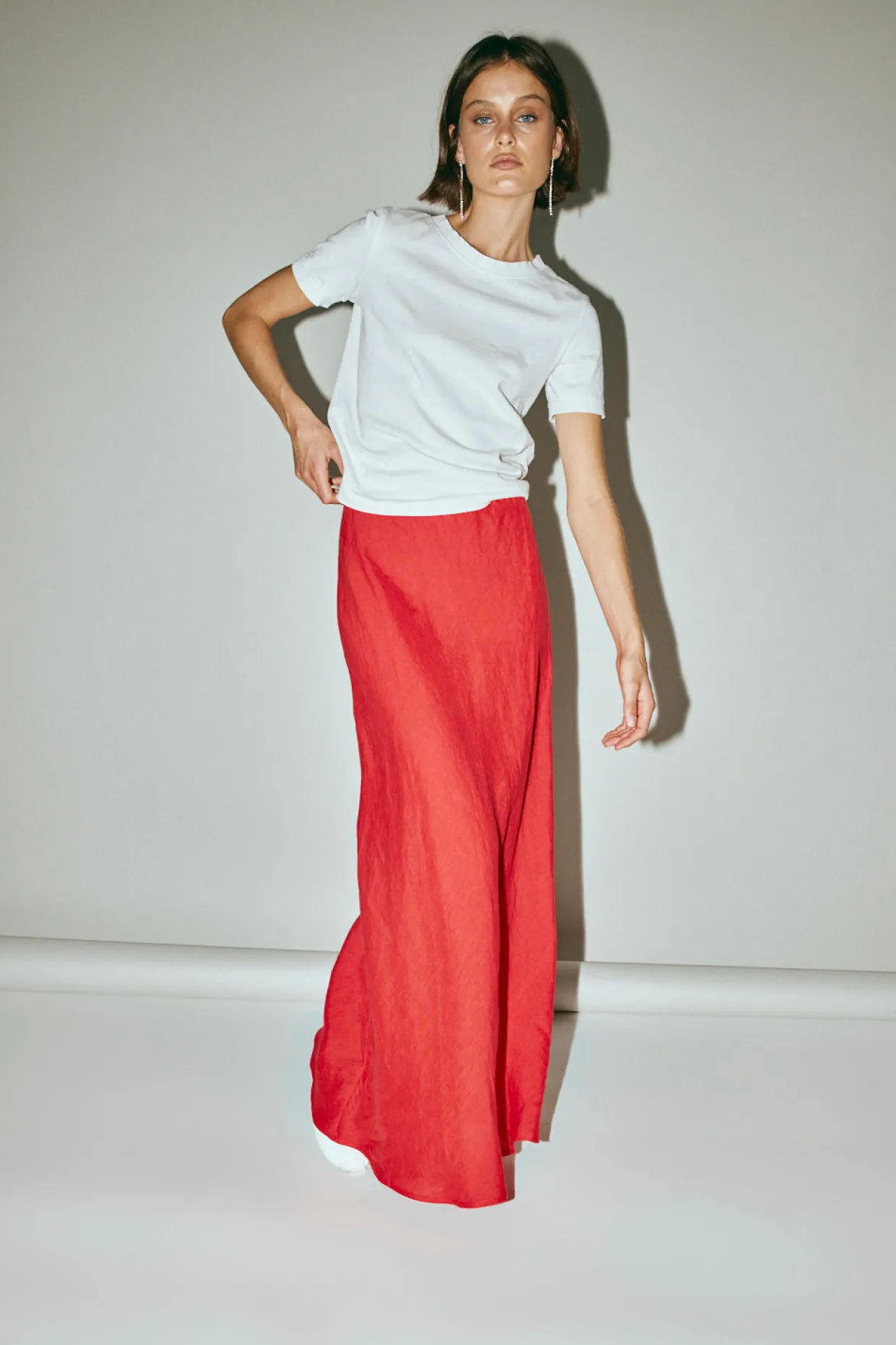 Ena Linen Bias Cut Maxi Skirt Chilli
