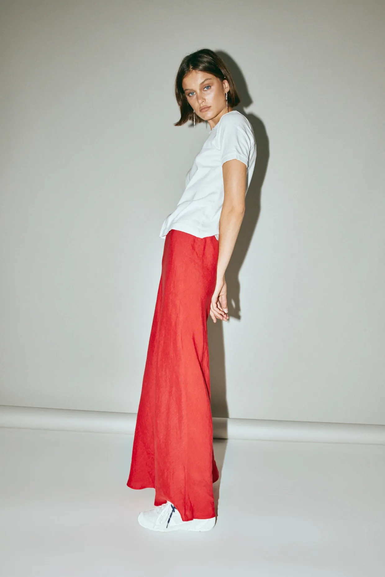 Ena Linen Bias Cut Maxi Skirt Chilli