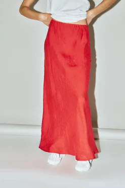 Ena Linen Bias Cut Maxi Skirt Chilli