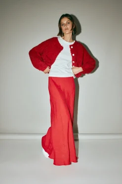 Ena Linen Bias Cut Maxi Skirt Chilli
