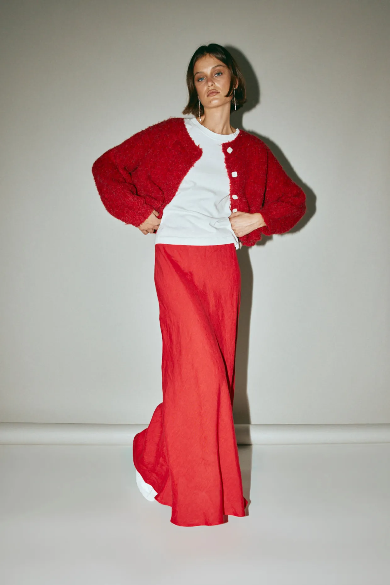 Ena Linen Bias Cut Maxi Skirt Chilli