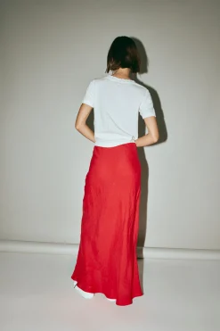 Ena Linen Bias Cut Maxi Skirt Chilli
