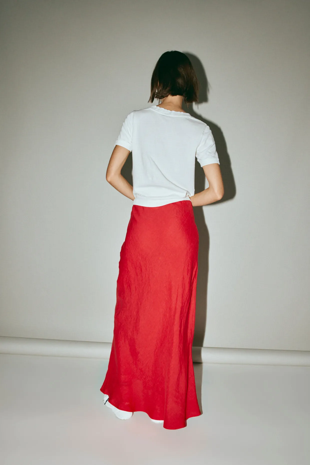 Ena Linen Bias Cut Maxi Skirt Chilli
