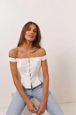 Fia Linen Top White