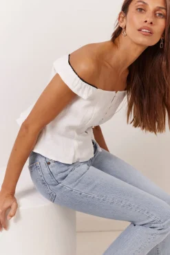 Fia Linen Top White