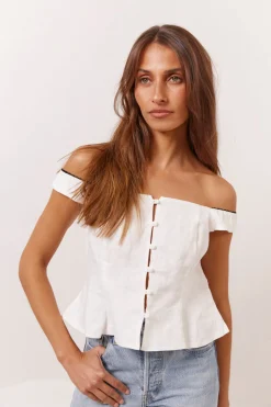 Fia Linen Top White