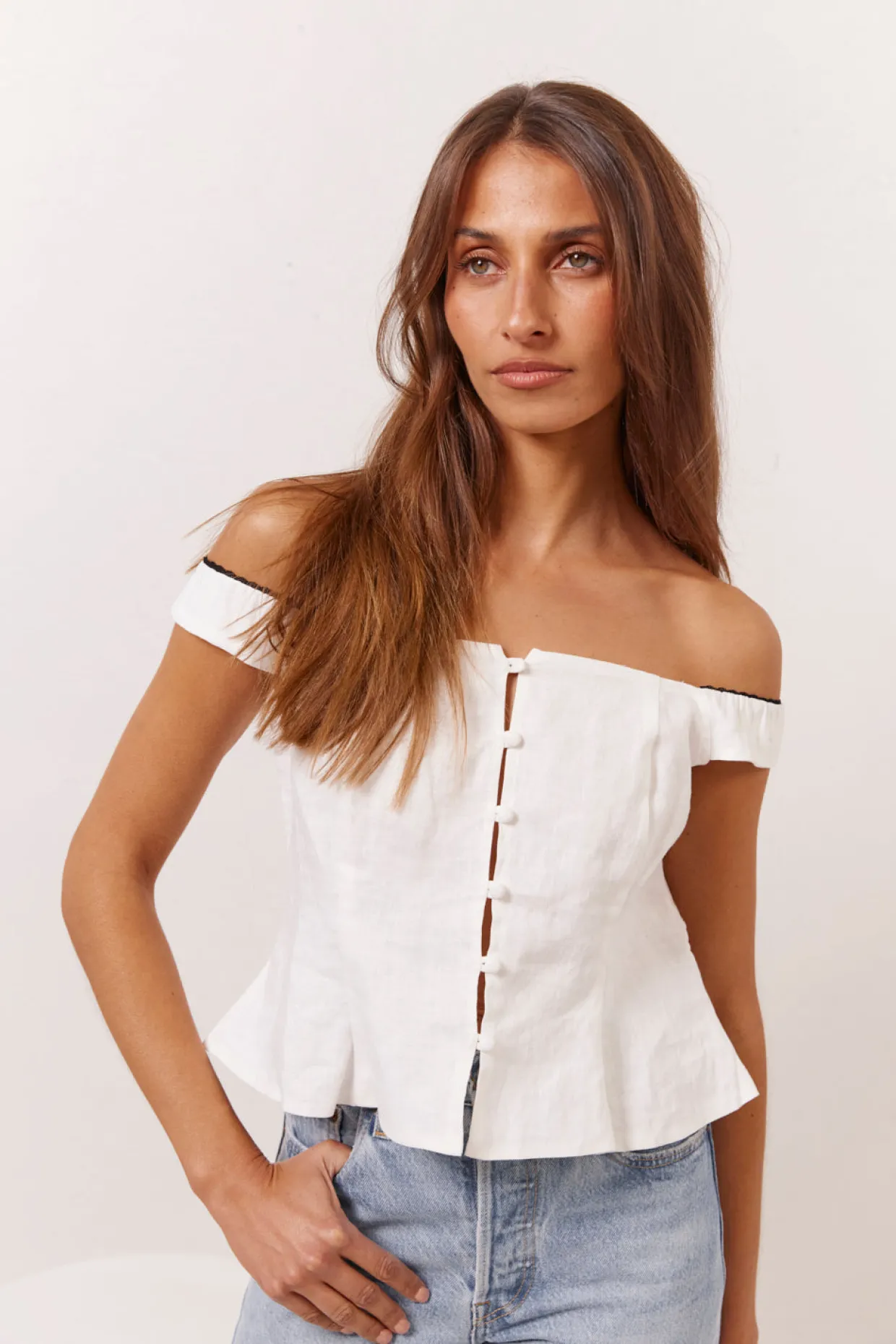 Fia Linen Top White