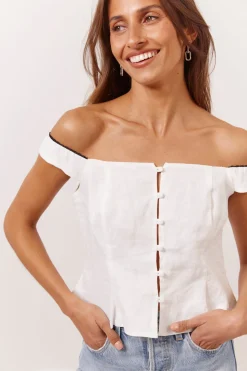 Fia Linen Top White