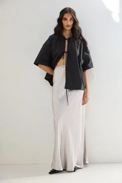 Florence Bias Cut Maxi Skirt Silver