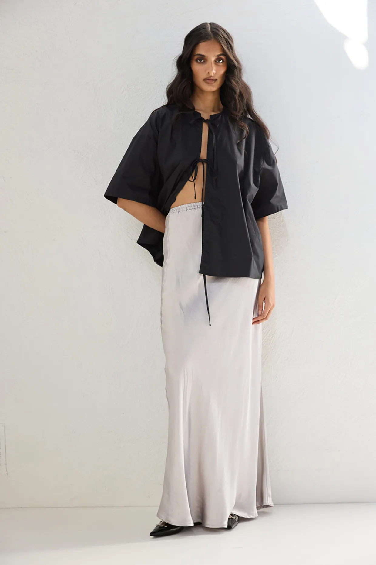 Florence Bias Cut Maxi Skirt Silver