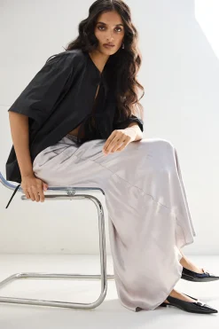 Florence Bias Cut Maxi Skirt Silver