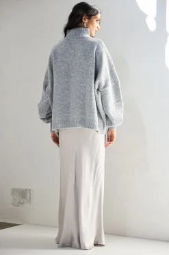 Florence Bias Cut Maxi Skirt Silver