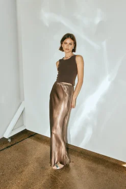 Florence Bias Cut Maxi Skirt Chocolate