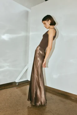 Florence Bias Cut Maxi Skirt Chocolate