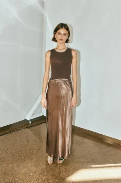 Florence Bias Cut Maxi Skirt Chocolate