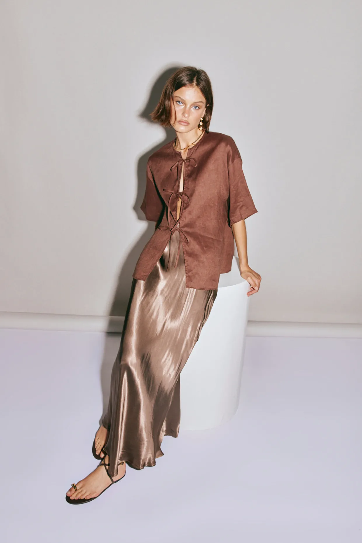 Florence Bias Cut Maxi Skirt Chocolate