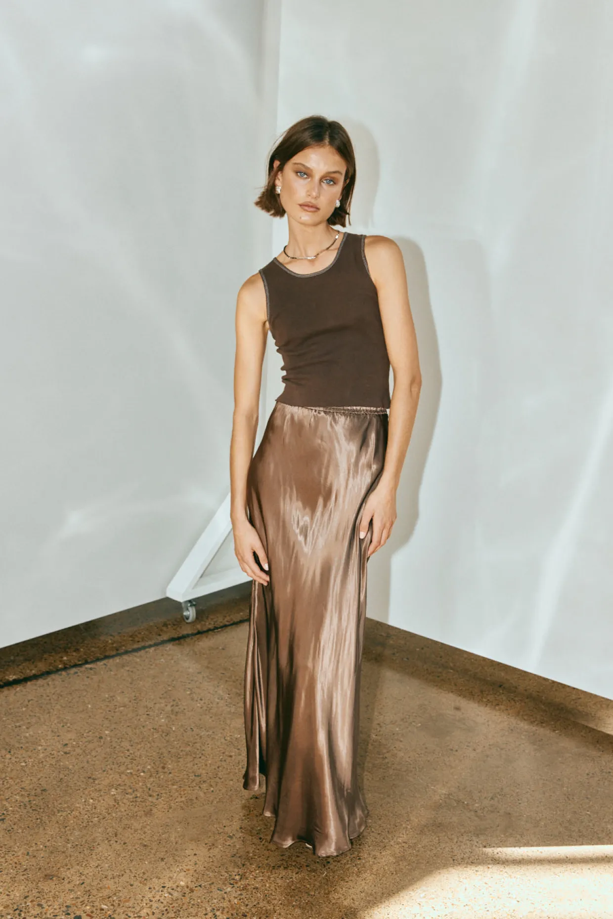 Florence Bias Cut Maxi Skirt Chocolate