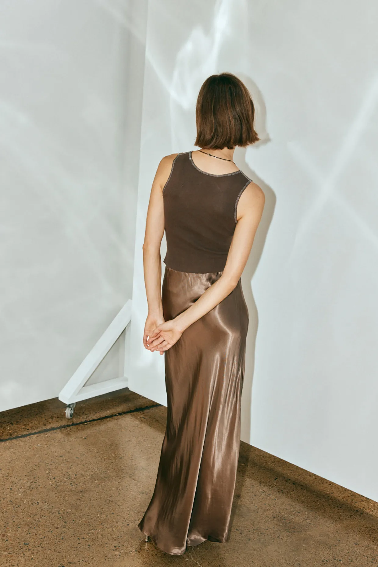 Florence Bias Cut Maxi Skirt Chocolate