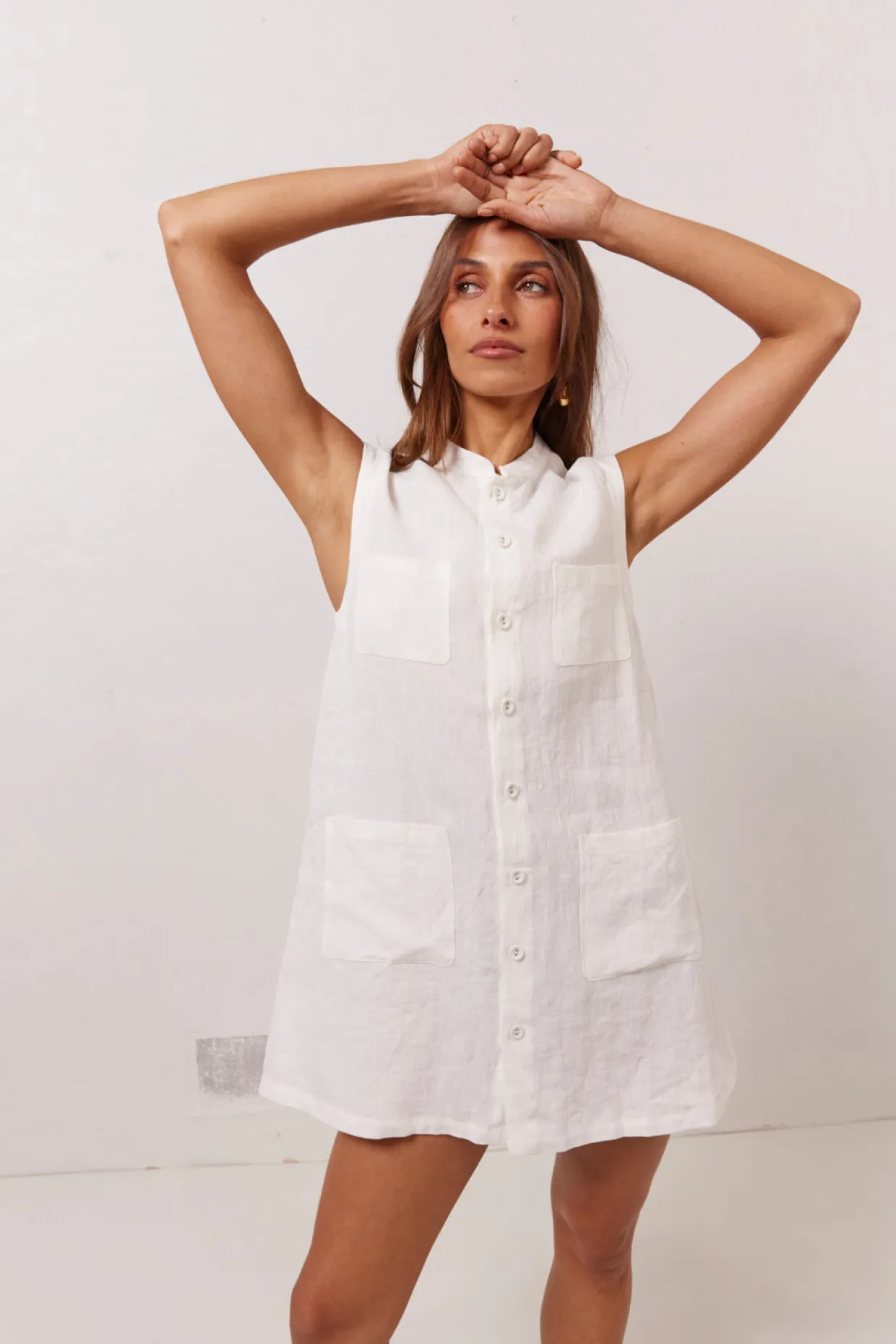 Jean Linen Mini Dress White