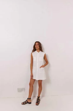 Jean Linen Mini Dress White