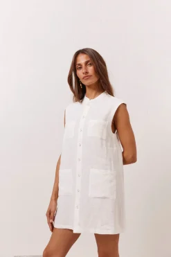 Jean Linen Mini Dress White