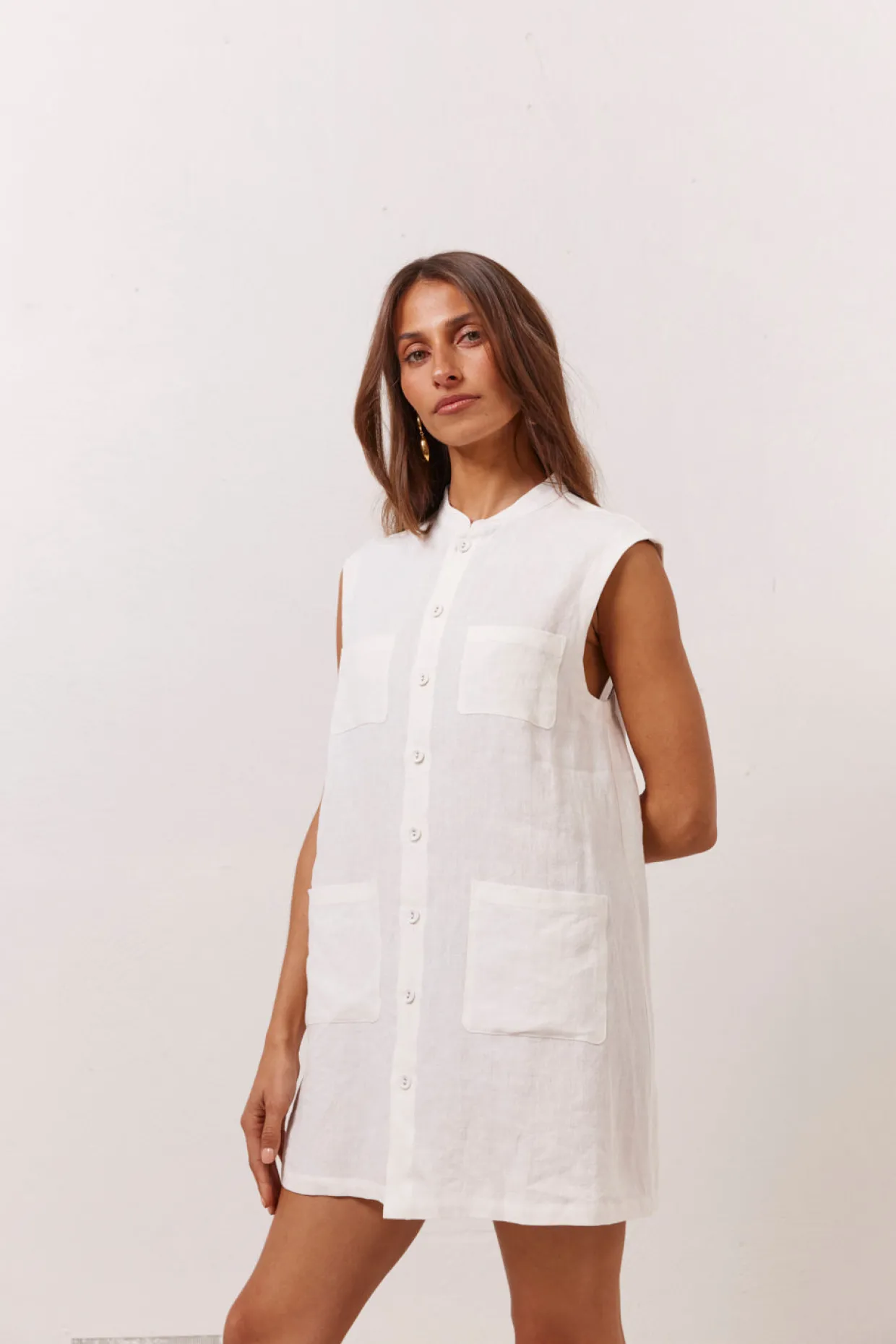 Jean Linen Mini Dress White