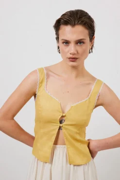 Love Language Linen Button Front Top Yellow
