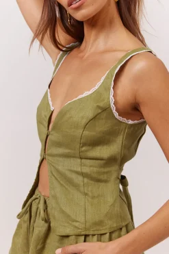 Love Language Linen Button Front Top Olive