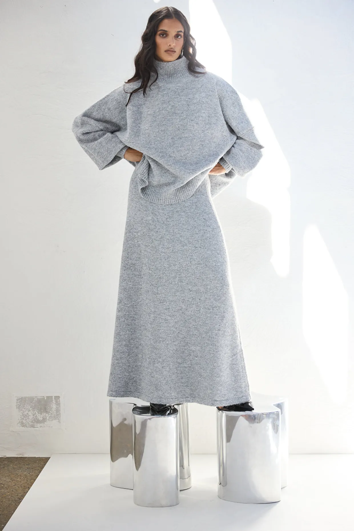 Lya Knit Maxi Skirt Grey Marle