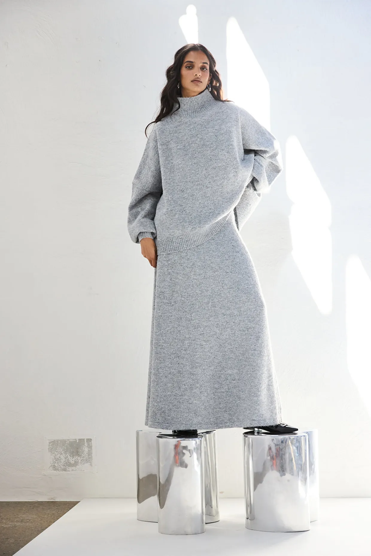 Lya Knit Maxi Skirt Grey Marle