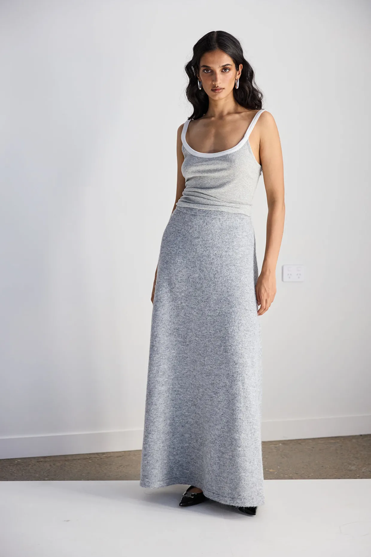 Lya Knit Maxi Skirt Grey Marle