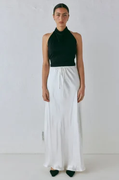 Lyla Satin Maxi Skirt White