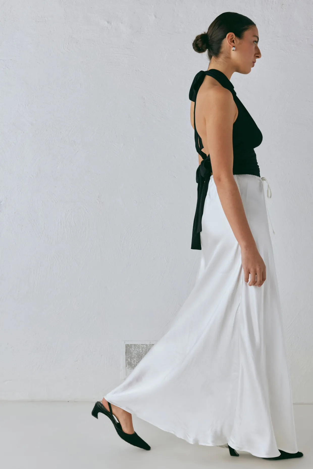Lyla Satin Maxi Skirt White