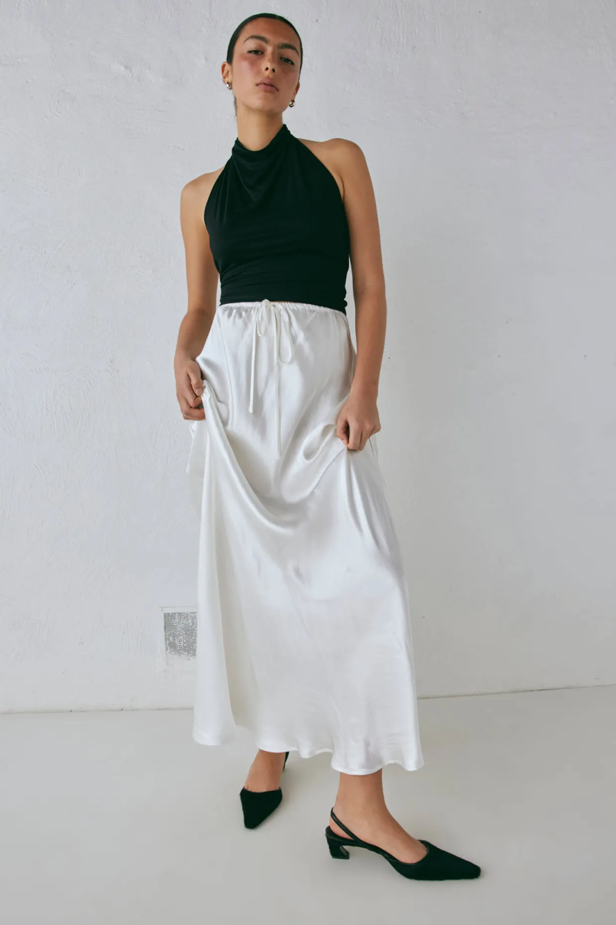 Lyla Satin Maxi Skirt White