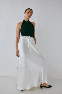 Lyla Satin Maxi Skirt White