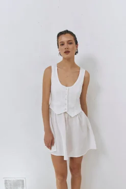 Ma Cherie Linen Mini Dress White
