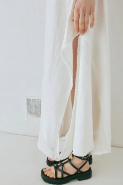 Mabel Linen Midi Skirt White