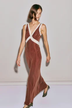 Meet Me On The Dance Floor Bias Cut Maxi Dress Umber