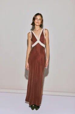 Meet Me On The Dance Floor Bias Cut Maxi Dress Umber