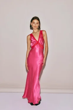 Meet Me On The Dance Floor Bias Cut Maxi Dress Fuchsia