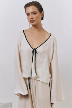 Moonscapes Tie Front Top Cream