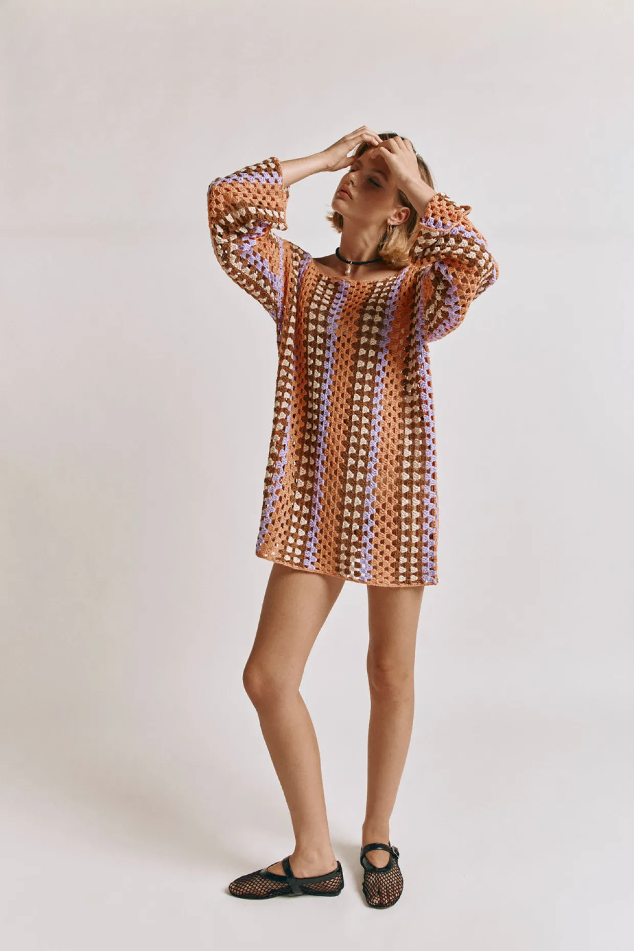 Myra Crochet Mini Dress Apricot